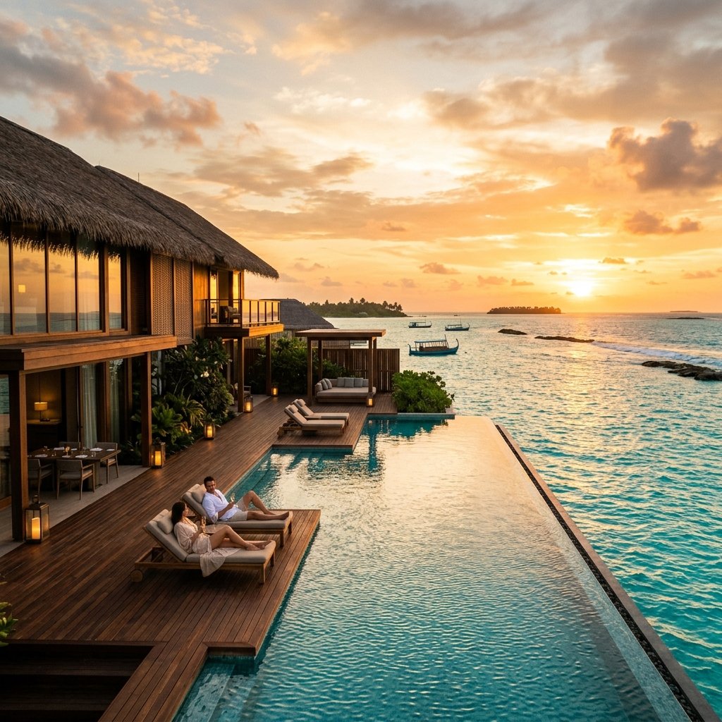 Luxury villa infinity pool sunset snap